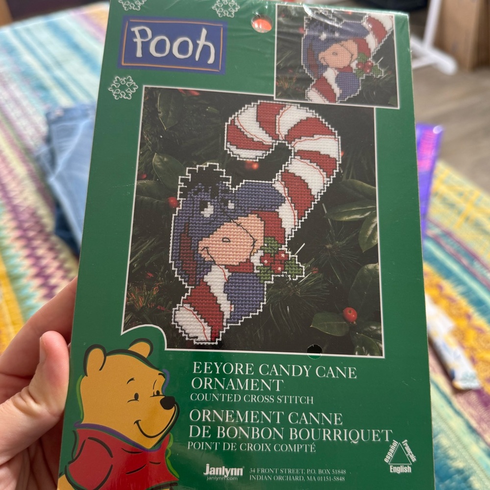 Vintage Disney NWT Eeyore Candy Cane Ornament Cross Stitch Kit